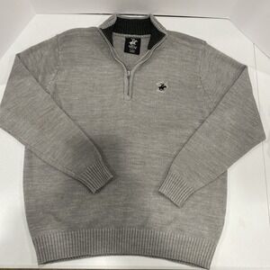 Beverly Hills Polo Club Knit Quarter Zip Pullover Sweater Men's Size Large Gray